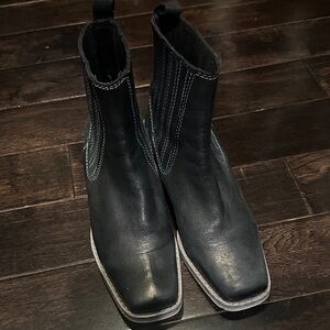 Free People vintage black square toe leather booties size 36